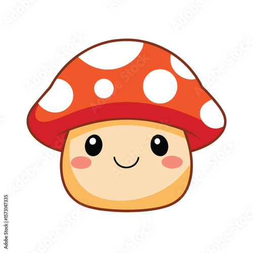 kawaii mushroom with a smiling face and rosy cheeks vector