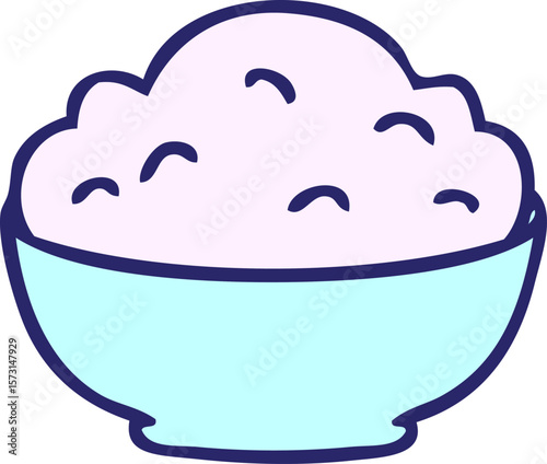 hand drawn quirky cartoon bowl of mash in bright neon color