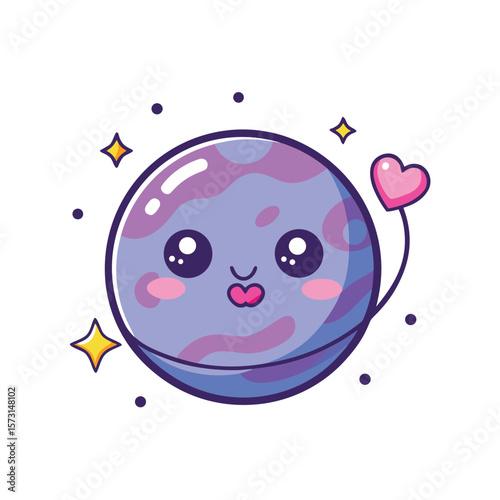 kawaii planet blowing kisses surrounded by sparkles