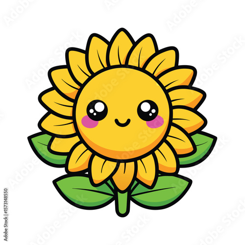 kawaii smiling sunflower with blushing cheeks black vector