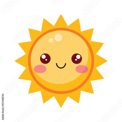 kawaii smiling sun with rosy cheeks and big eyes vector