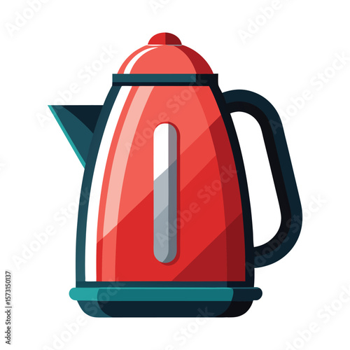 Modern red electric kettle with water level indicator on white background