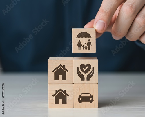 Collect a safety pole from the best insurance services. Choose the right insurance. Coverage for different areas of risk, including life, health, auto, home and business insurances concept