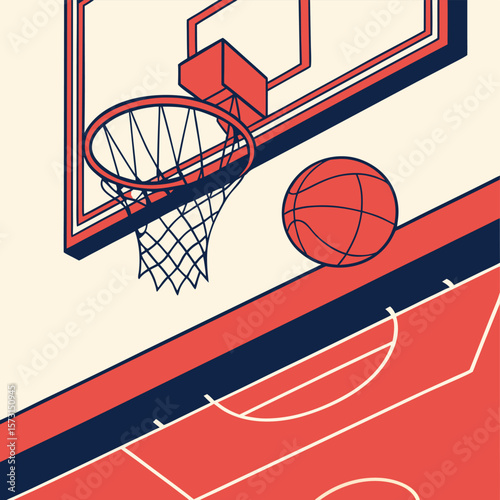 A vibrant outdoor basketball court features a hoop, net, and backboard, ready for competitive play under the blue sky