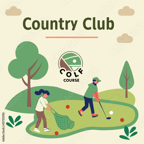 Vector illustration of a family with kids and a dog having fun camping in a green summer park landscape under a clear sky