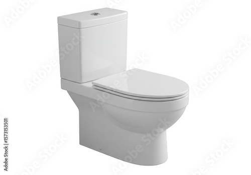 Modern white ceramic toilet with cistern and seat isolated on transparent background