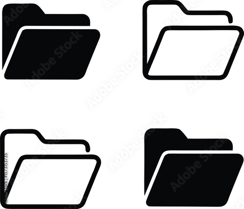 Four black and white folder icons representing computer file management and data organization