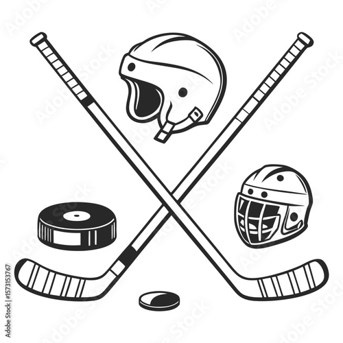 Cartoon boy character playing sport with a hockey stick and puck on a white background, a fun vector illustration