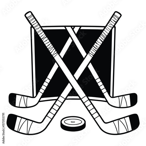 Ice hockey stick and puck vector illustration for sports film design