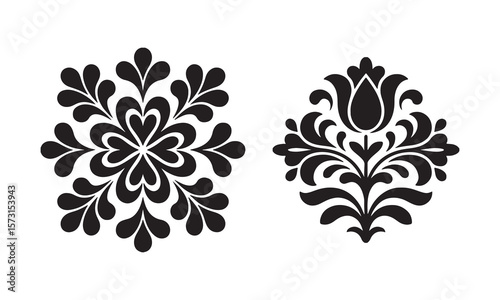 Black and white floral designs symmetrical patterns