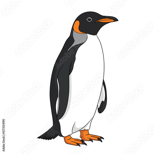 A majestic emperor penguin stands proudly, showcasing its distinctive black, white, and orange plumage.