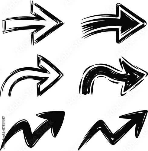 Set of hand drawn black arrows in various directions suitable for design elements