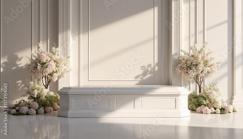 Elegant floral display on pedestal in serene indoor setting  