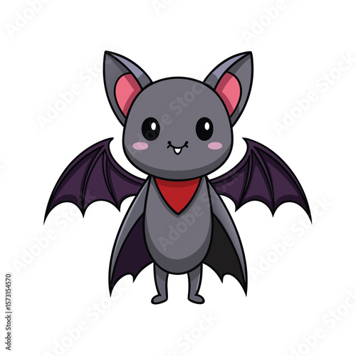 kawaii vampire bat with a shy smile and tiny cape