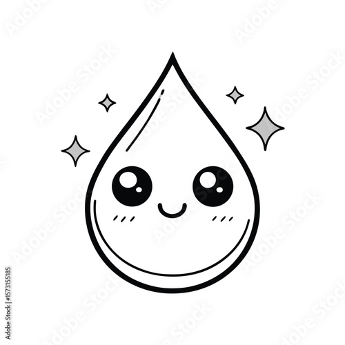 kawaii water drop with big sparkling eyes and a tiny smile vector