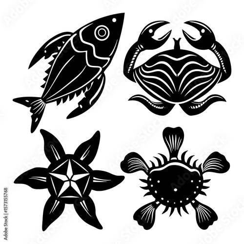 A vector illustration set of decorative black tribal tattoo patterns with elements of floral, leaf, bird, and butterfly silhouettes, ideal for ornate vintage art