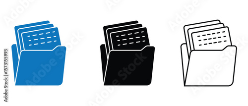 Document in folder, data folder icon vector. Silhouette of Opened folder, file symbol for logo, app, web, UI, UX design. Vector illustration.