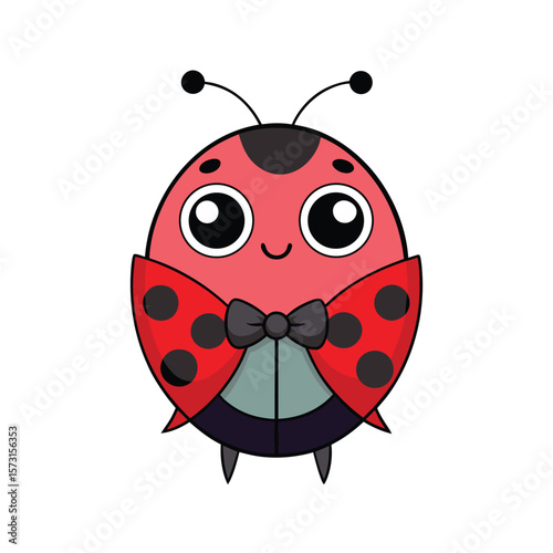 ladybug with a bow tie and shy face cartoon kawaii style
