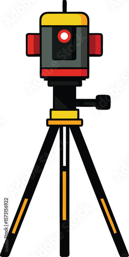 laser level device with tripod in side view black vector
