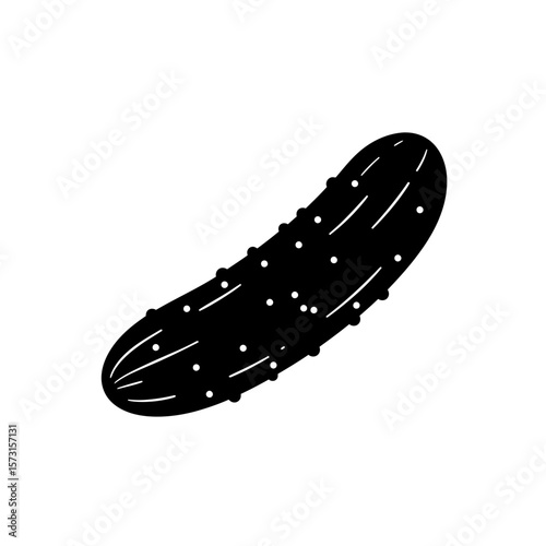 Isolated black and white pickle with bumps vector silhouette