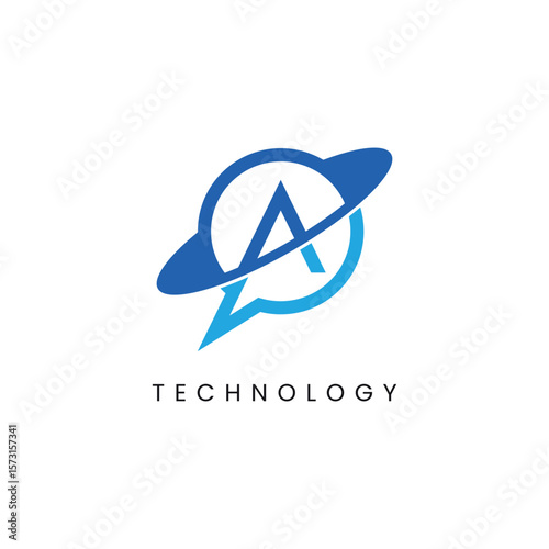 Abstract Letter A Planet and Chat Combination Logo Template.