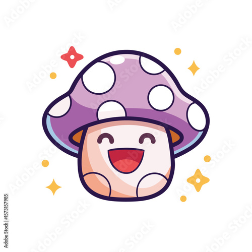 laughing mushroom with stars around its head kawaii