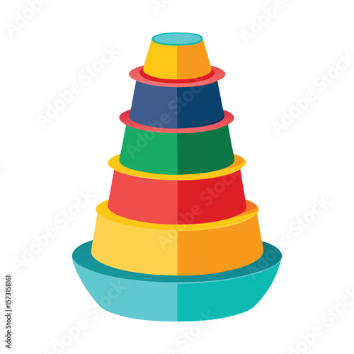 Colorful stacking cups toy for baby development and learning on white background