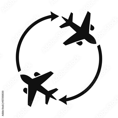 airplane routes silhouette, global flight paths and travel vector symbol