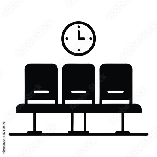 airport waiting area silhouette icon, vector symbol for passenger lounge, travel delay, and airport comfort zones