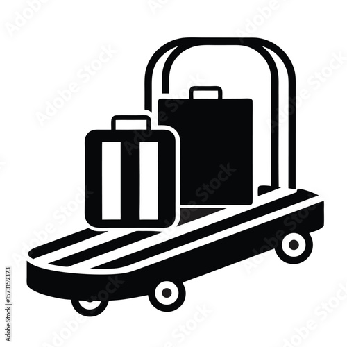 baggage claim conveyor icon, vector symbol for airport luggage handling, travel logistics, and passenger services