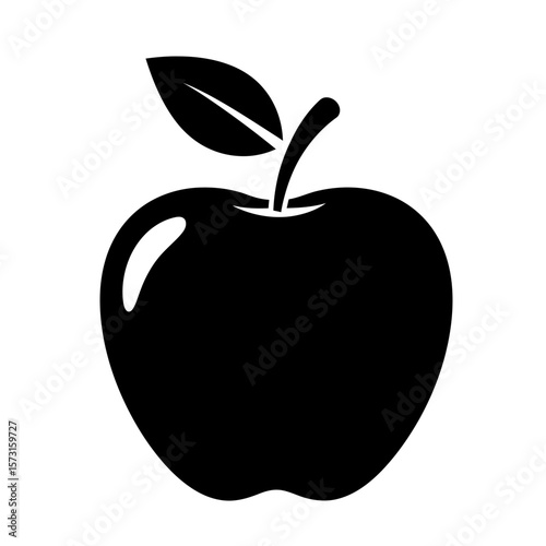 Simple black apple with leaf vector illustration silhouette