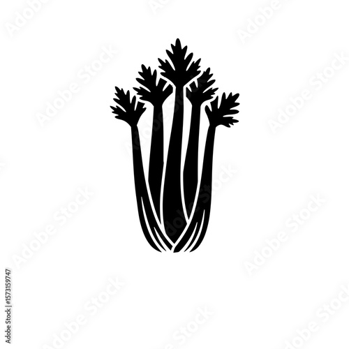 Silhouette of a celery stalk with leaves at the top