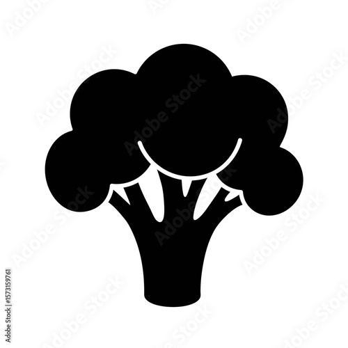 Illustration of a broccoli floret in black color silhouette
