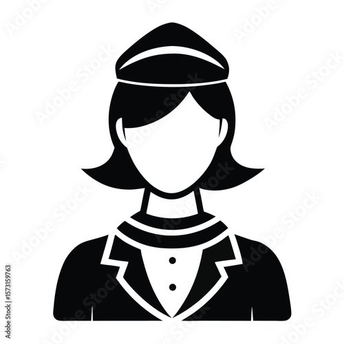 flight attendant silhouette icon, vector symbol for airline crew, aviation service, and in-flight hospitality