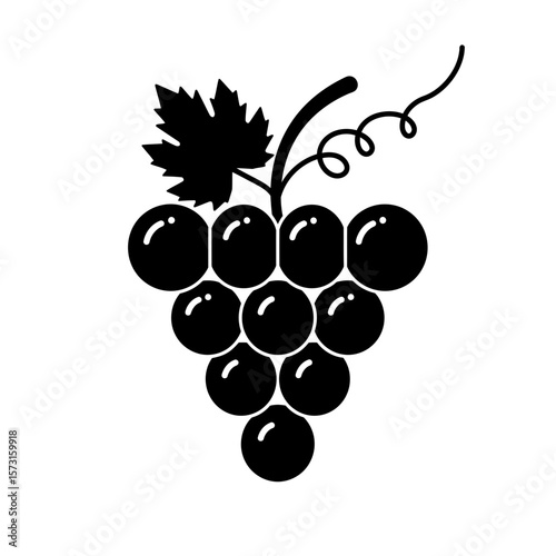 Illustration of a bunch of grapes with a leaf stem silhouette