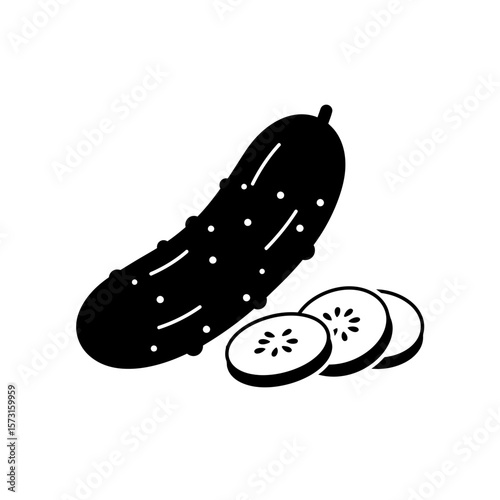 Silhouette of a cucumber with three sliced pieces