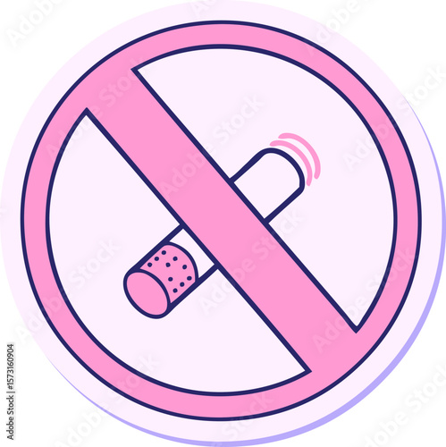 sticker of a cute cartoon no smoking allowed sign in bright neon color