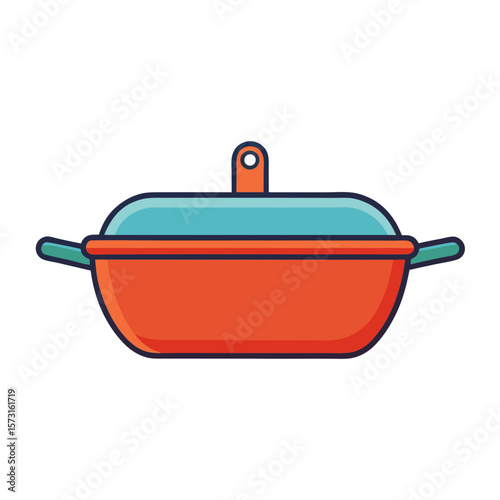 Simple flat design illustration of a red and blue cooking pot