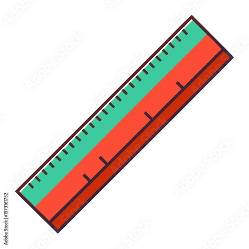 Colorful ruler with teal and coral bands and dark outline