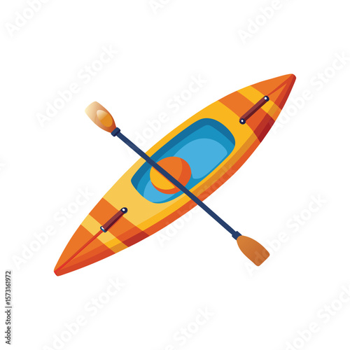 Vector Illustration of a Kayak with Paddle for Water Sports Isolated on a White Background
