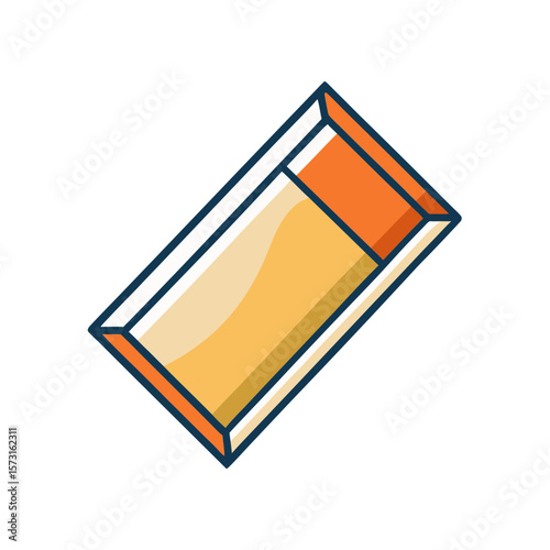 Stylized illustration of a rectangular eraser with orange and yellow sections