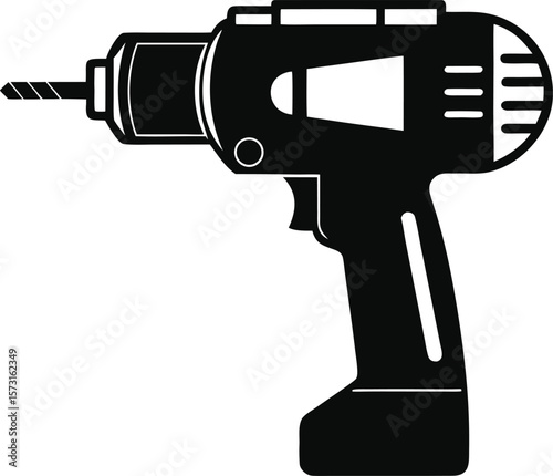 minimal hammer drill black vector drawing on white