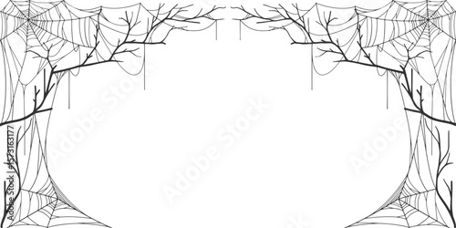 black and white spider web frame, spooky Halloween dividers, spider web. vector eps