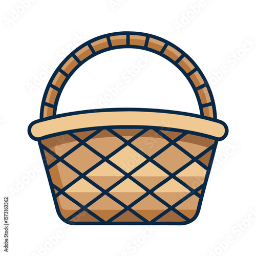 Woven wicker basket with a curved handle and open top