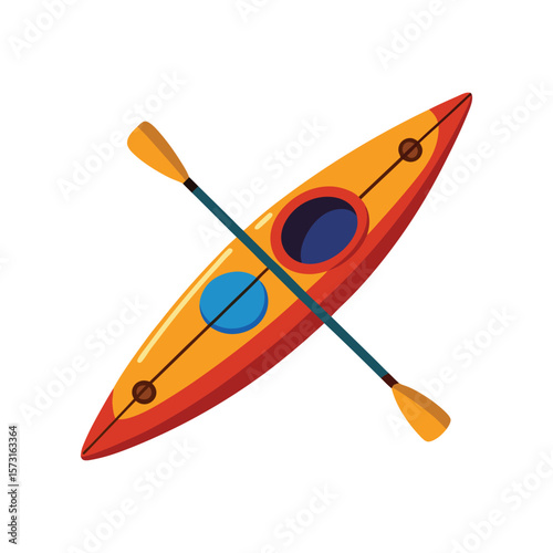 Vector Illustration of a Kayak with Paddle for Water Sports Isolated on a White Background

