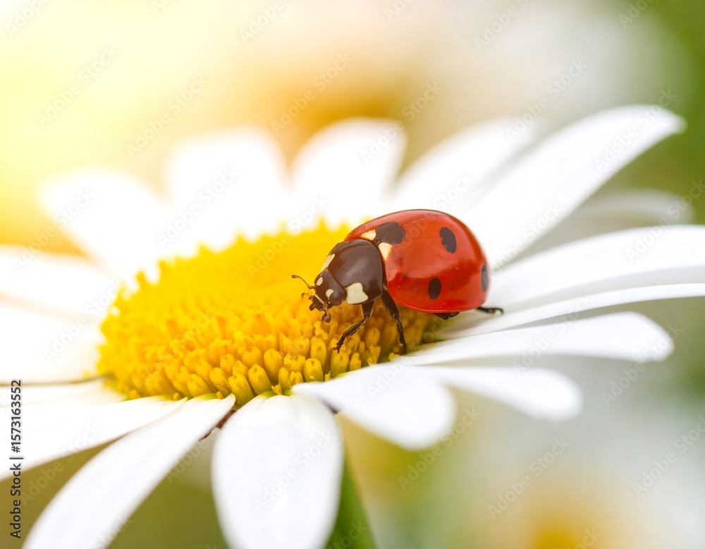Ladybug on a daisy in sunlight Ladybug on a daisy in sunlight