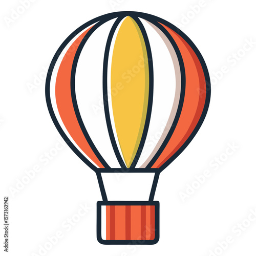 Colorful hot air balloon with basket ready for adventure