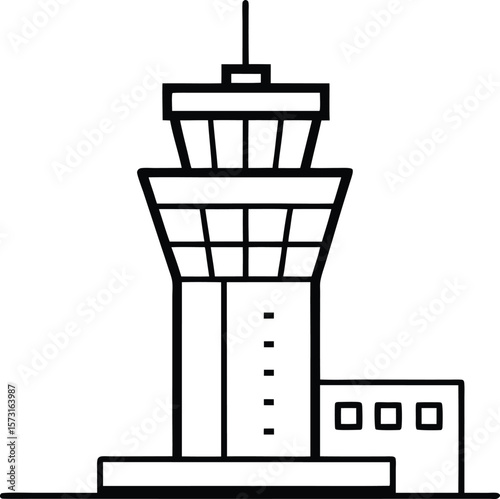 airport control tower icon, vector symbol for aviation safety, flight monitoring, and air traffic control