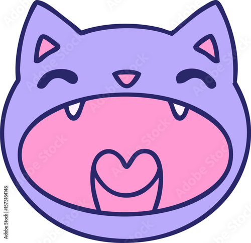 cartoon of a cat yawning or maybe meowing loudly in bright neon color
