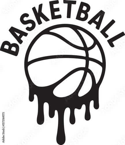 Melting Basketball Graphic A Modern and Edgy Sports Illustration in Black and White stylized black